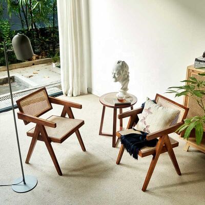 Living Room Nordic Dining Chair 51*56*80CM Woven Rattan Solid Wood