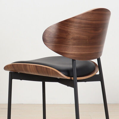 Leather Metal Leg Dining Chairs Modern Stylish Nordic Black Wood Walnut Bent