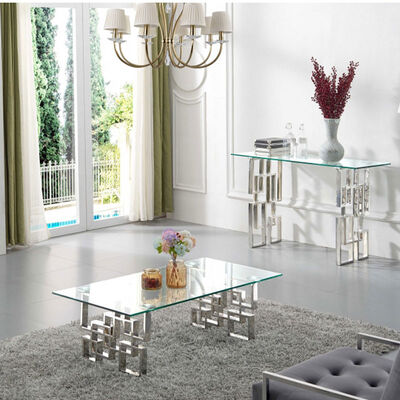 Vintage Luxury Coffee Center Tables 200lb Gold Brushed Glass Top Stainless Steel