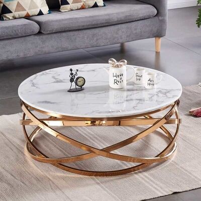 Smart Style Luxury Coffee Table Stainless Steel Frame Marble Top For Living Room