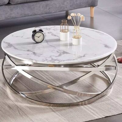 Smart Style Luxury Coffee Table Stainless Steel Frame Marble Top For Living Room