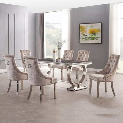 Marble Luxury Dining Table And Chairs 6 People Restaurant Stainless Steel Dining Tables