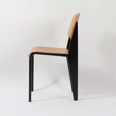 Industrial Style Black Metal Frame Dining Chairs Plywood Seat Restaurant Dining Chair