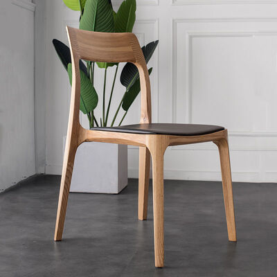 Modern Nordic Solid Ash Wood Dining Chair Antique PU Leather Furniture
