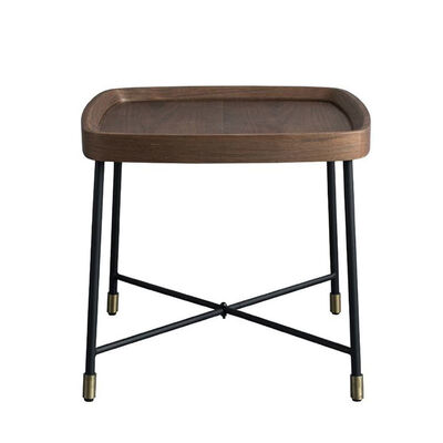 Industrial Wooden Rectangular Coffee Side Table Set Walnut Color