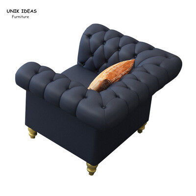 Contemporary Black Blue Leather Sectional Sofa Living Room Leather With Ottoman