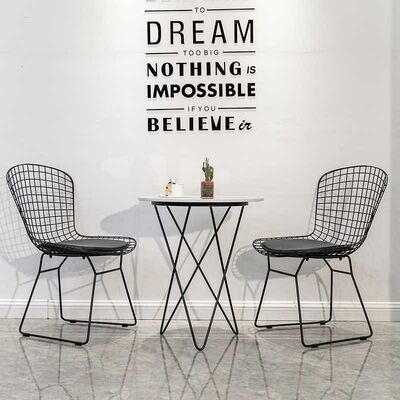 Wire Metal Frame Dining Chairs And Table With Leather Cushion Black UK-LM006