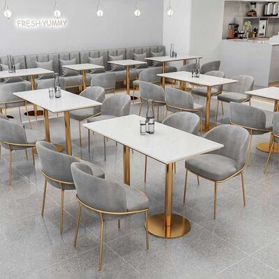 Coffee Marble Table And Chairs Velvet High Density Foam Restaurant Furniture