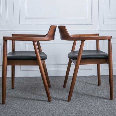 Vintage Lounge Dining Chair Solid Wood Ash Frame Leather Cover Sponge Cushion