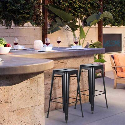 Iron High Foot Bar Chair Industrial Stackable Bar Stool Black Seater