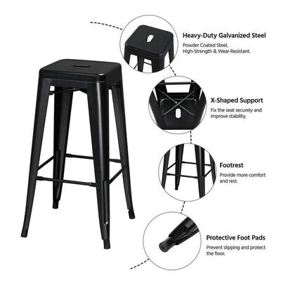 Iron High Foot Bar Chair Industrial Stackable Bar Stool Black Seater