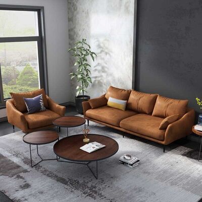 Easy Installation Wooden Top Coffee Tables 3 Round Table Metal Frame ODM