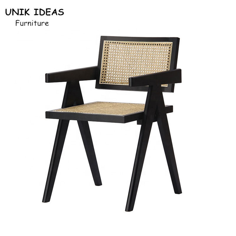 Living Room Nordic Dining Chair 51*56*80CM Woven Rattan Solid Wood