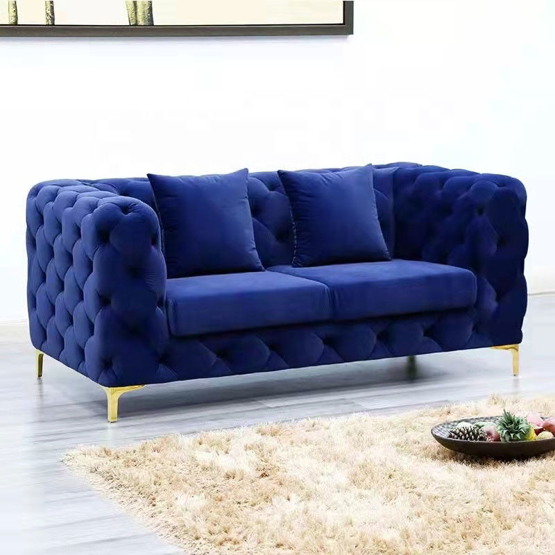 Navy Color Velvet Night Club Lounge Three Seat Modern Design