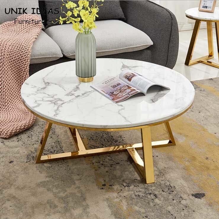 100x100cm Luxury Center Tables Metal Base Marble Top Low Tea Round