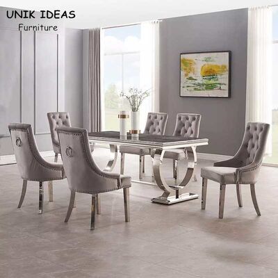 अच्छी कीमत Marble Luxury Dining Table And Chairs 6 People Restaurant Stainless Steel Dining Tables ऑनलाइन