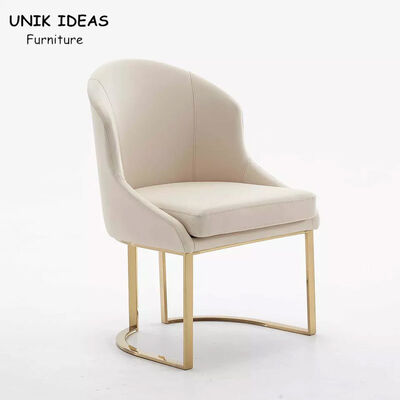 अच्छा दाम Eco Friendly Beige Leather Dining Chair Luxury Gold Stainless Steel Metal Frame Leg ऑनलाइन