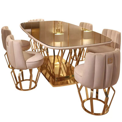 अच्छा दाम Room Furniture Apartment Luxury Dining Sets Golden Stainless Steel Glass ऑनलाइन