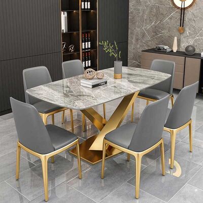 अच्छी कीमत Slate Rectangular OEM Luxury Dinner Table And 6 Chairs For Home Furniture ऑनलाइन