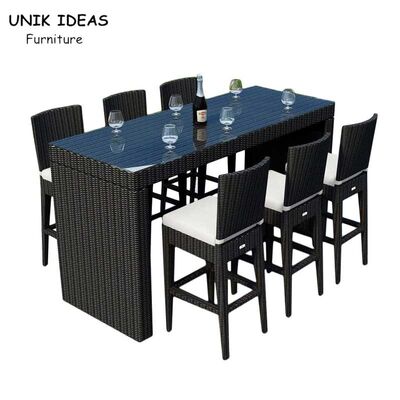 अच्छी कीमत Hotel Restaurant Furniture Outdoor Bistro Bar Table And Chairs PE Rattan Rectangle Shape ऑनलाइन