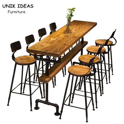 अच्छी कीमत Rectangle Bistro Bar Table And Stools Wooden Metal Industrial High Table And Stools ऑनलाइन