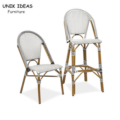 अच्छी कीमत Aluminum Tube High Back Kitchen Chairs Restaurant PE Rattan Bistro Bar Stool ऑनलाइन