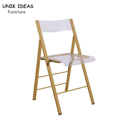 अच्छा दाम Gold Stainless Steel Frame Transparent Acrylic Chair Folding Wedding Chair For Hotel ऑनलाइन