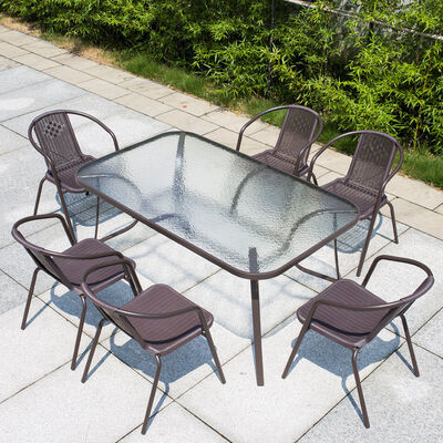 अच्छी कीमत Patio Rattan Chairs Outdoor Rectangular Table Garden Dining Table and Chair Set ऑनलाइन