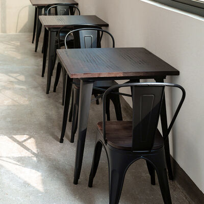 अच्छा दाम रेस्तरां फर्नीचर फास्ट फूड कॉफी लफ्ट रेस्तरां फर्नीचर सेट के लिए लोहे लकड़ी के भोजन की मेज ऑनलाइन