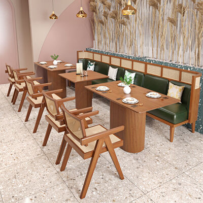 अच्छी कीमत High End Restaurant Solid Wood Dining Single Chair and Bench Coffee Shop Rattan Sofa Booth ऑनलाइन