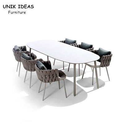 अच्छी कीमत Rattan Outdoor Wicker Dining Chairs With Arms Waterproof Patio Rope Woven  200cm ऑनलाइन