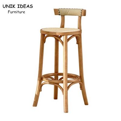 अच्छी कीमत Kitchen Oak Cafe Bar Stools Ash Wood Stool Rattan With Back Support ऑनलाइन