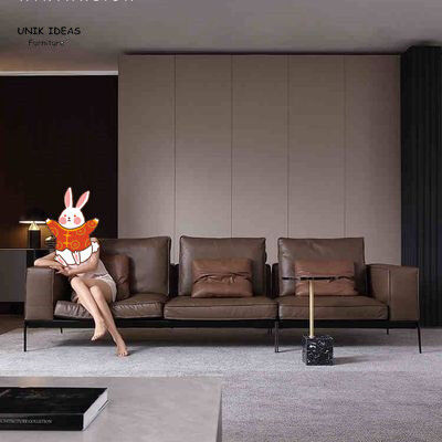 अच्छी कीमत 3 Piece Brown L Shaped Leather Couch Loveseats Cosy For Small Apartment ऑनलाइन