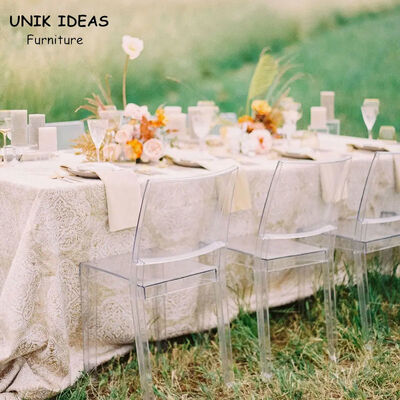 अच्छी कीमत Transparent Clear Ghost Crystal Wedding Chairs Rentals Outdoor Garden 81cm ऑनलाइन