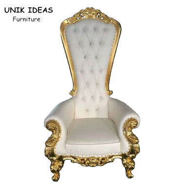 अच्छी कीमत High Back Gold King Bride And Groom Wedding Throne Chairs For Rent 1750x520x550mm ऑनलाइन