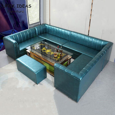 अच्छा दाम 3 Piece Faux Leather U Shaped Sectional Couch With Chaise Blue Round Corner ऑनलाइन