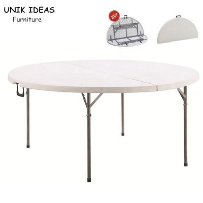 अच्छी कीमत Six Foot 8 Foot Folding White Round Plastic Banquet Table For 10 Seater Outdoor ऑनलाइन