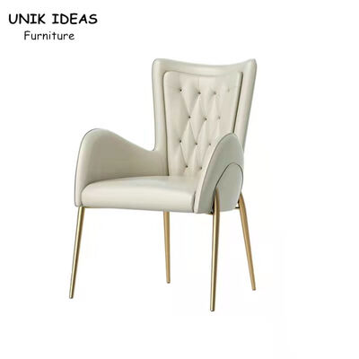 अच्छा दाम White Metal Frame Dining Chairs With Stainless Steel Legs Leather Cream Leather Tufted Dining Chairs ऑनलाइन