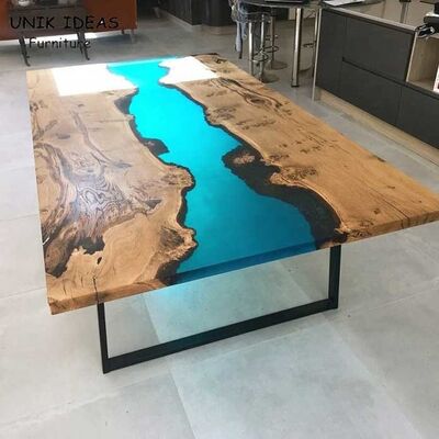 अच्छी कीमत Epoxy Resin Live Edge River Wood Plank Dining Table Counter Desk Top Home Kitchen Blue ऑनलाइन