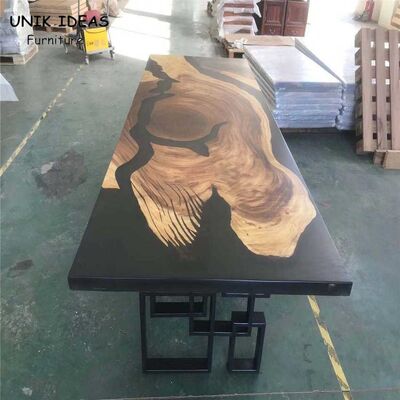 अच्छी कीमत Walnut  River Run Tabletop Epoxy Resin Live Edge Slab Dining Table Top European ऑनलाइन