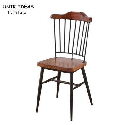 अच्छी कीमत euro style Nordic Dining Chair Retro Solid Wood High Back Metal Bar 85cm ऑनलाइन