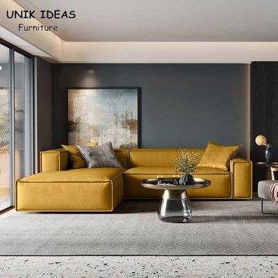 अच्छी कीमत U Shaped Living Room Sectional Sofa 3pcs Yellow Fabric Luxury Home Furniture ऑनलाइन