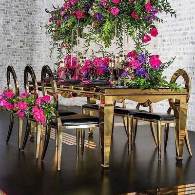 अच्छी कीमत Decoration Glass Top Wedding Table 120x240x75cm Stainless Steel Frame 0.42cbm ऑनलाइन