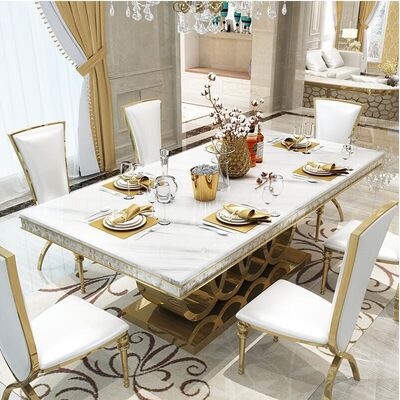 अच्छी कीमत Modern Design Marble Dining Table Set Polished Surface With 6 8 Chairs ऑनलाइन