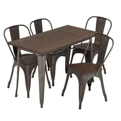 अच्छी कीमत Durable Steel Restaurant Dining Table Set With 4 Chairs Powder Coating ऑनलाइन