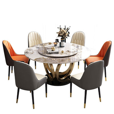 अच्छी कीमत High Level Dining Table Set 6 Chairs With Rotating Centre Hotel Table ऑनलाइन