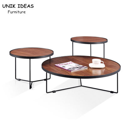 अच्छी कीमत Easy Installation Wooden Top Coffee Tables 3 Round Table Metal Frame ODM ऑनलाइन